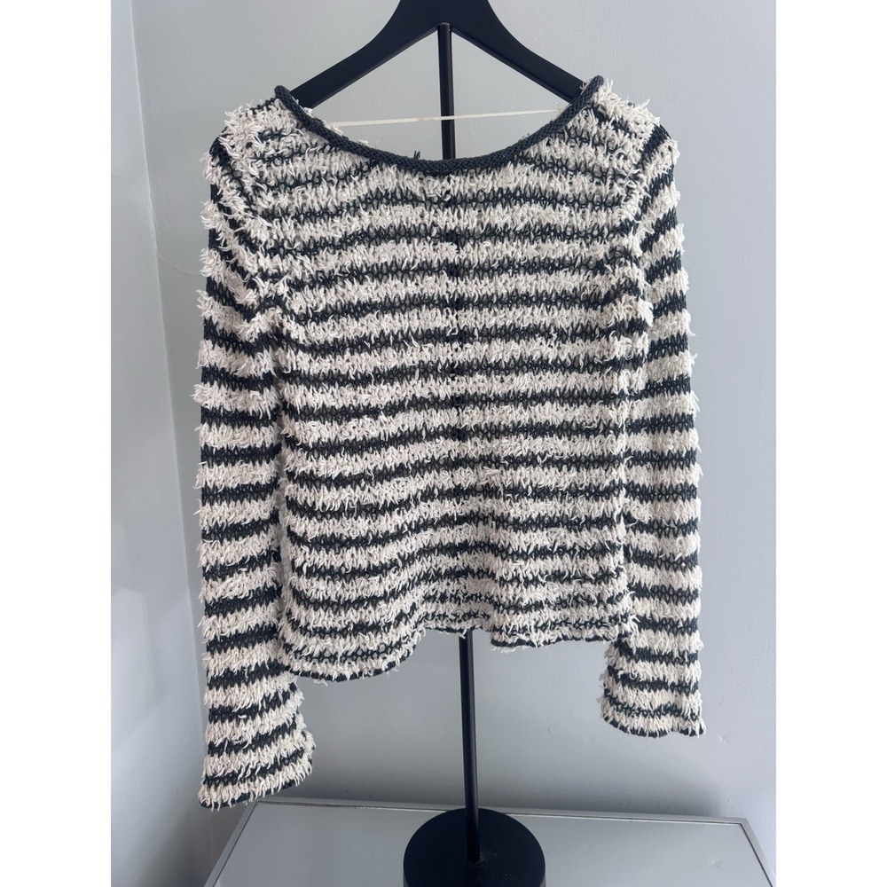 Free People Women's XS Stripe Eyelash Knit Sweater Boho Coastal‎ Crochet Top
